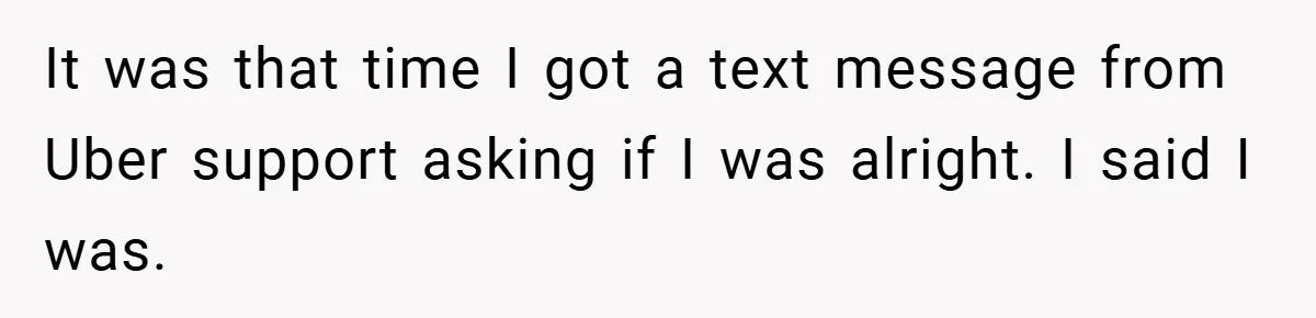 It was that time I got a text message from Uber support asking if I was alright. I said I was.