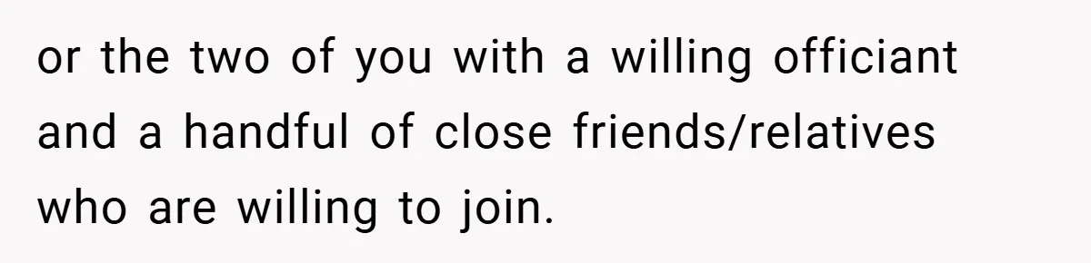 or the two of you with a willing officiant and a handful of close friends/relatives who are willing to join.