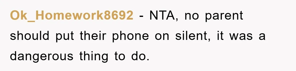 Ok_Homework8692 − NTA, no parent should put their phone on silent, it was a dangerous thing to do.