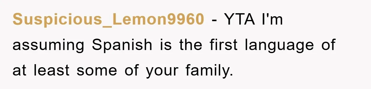 Suspicious_Lemon9960 − YTA I'm assuming Spanish is the first language of at least some of your family.