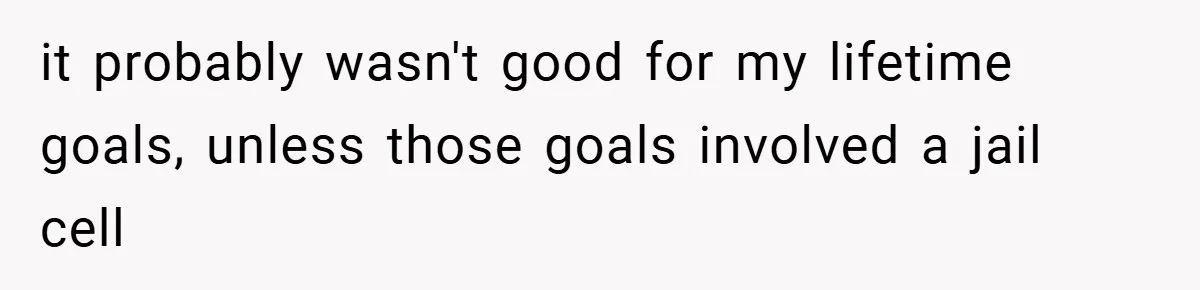 it probably wasn't good for my lifetime goals, unless those goals involved a jail cell