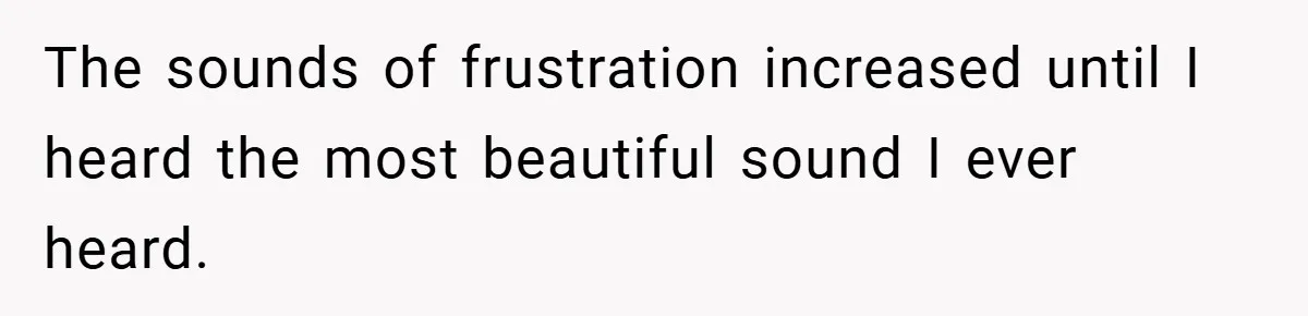 The sounds of frustration increased until I heard the most beautiful sound I ever heard.