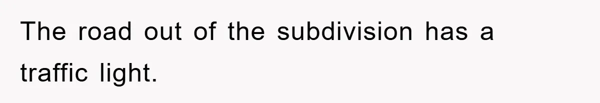 The road out of the subdivision has a traffic light.