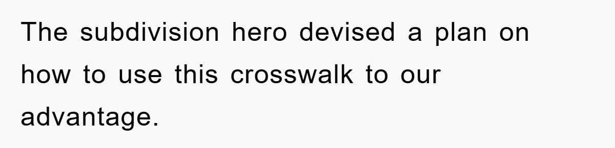 The subdivision hero devised a plan on how to use this crosswalk to our advantage.