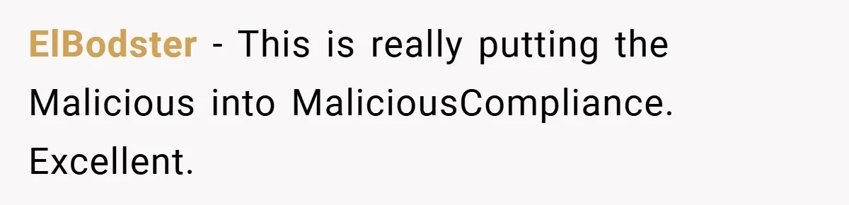 ElBodster − This is really putting the Malicious into MaliciousCompliance. Excellent.