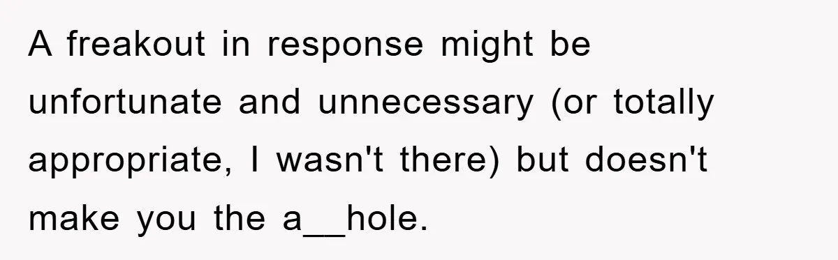 A freakout in response might be unfortunate and unnecessary (or totally appropriate, I wasn't there) but doesn't make you the a__hole.