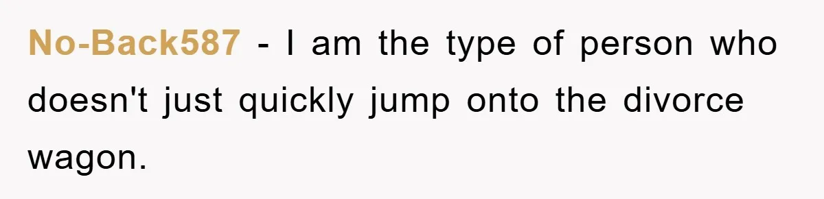 No-Back587 − I am the type of person who doesn't just quickly jump onto the divorce wagon.
