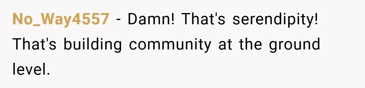 No_Way4557 − Damn! That's serendipity! That's building community at the ground level.