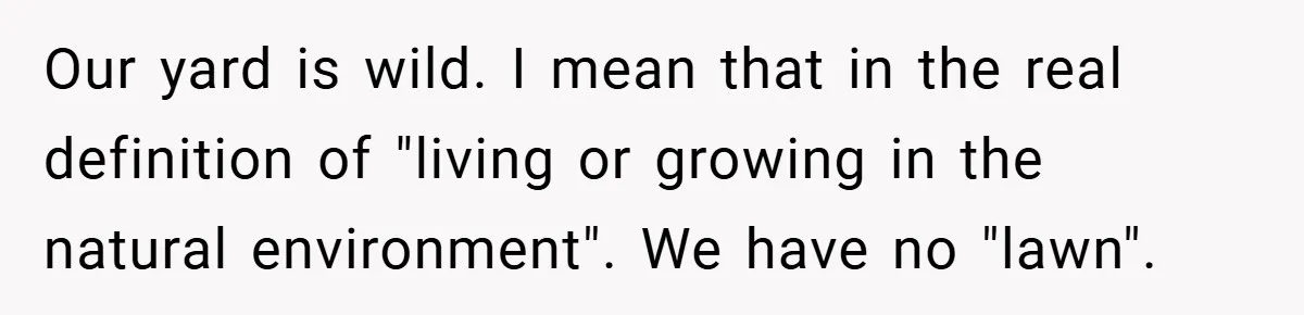 Our yard is wild. I mean that in the real definition of "living or growing in the natural environment". We have no "lawn".