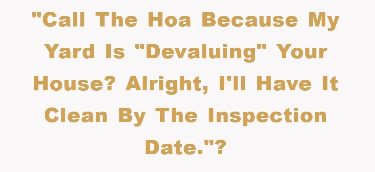 "Call the HOA because my yard is "devaluing" your house? Alright, I'll have it clean by the inspection date."?
