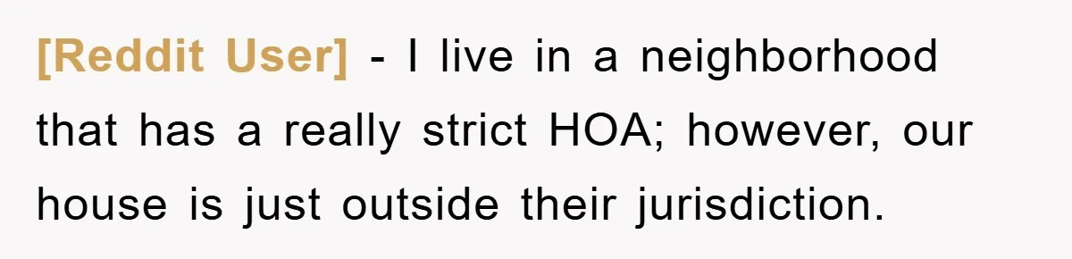 [Reddit User] − I live in a neighborhood that has a really strict HOA; however, our house is just outside their jurisdiction.