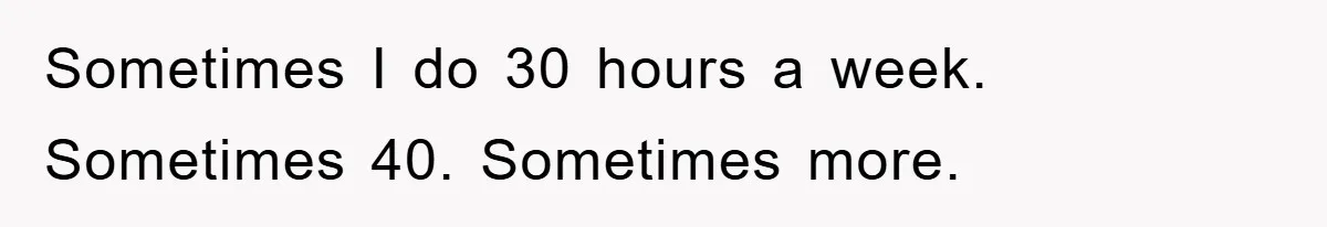 Sometimes I do 30 hours a week. Sometimes 40. Sometimes more.