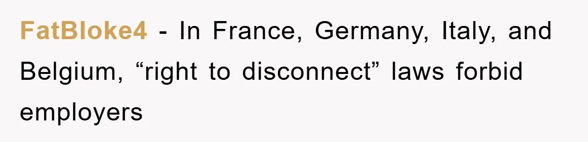FatBloke4 − In France, Germany, Italy, and Belgium, “right to disconnect” laws forbid employers