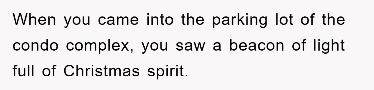 When you came into the parking lot of the condo complex, you saw a beacon of light full of Christmas spirit.