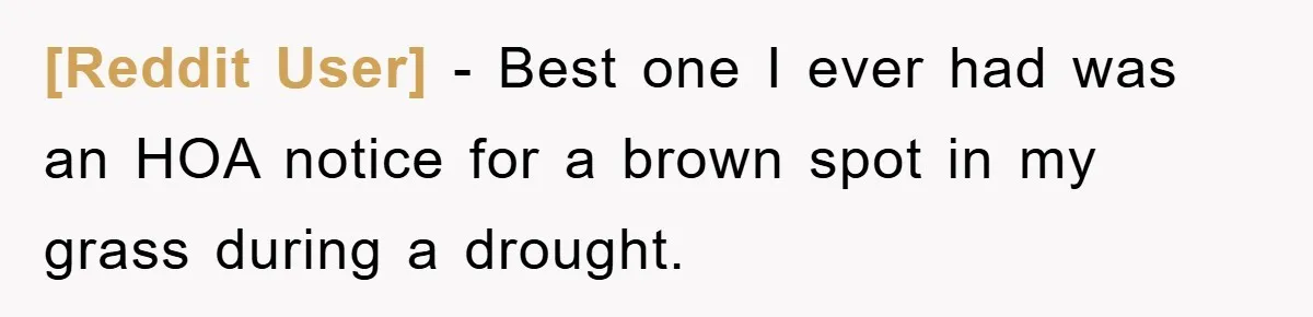 [Reddit User] − Best one I ever had was an HOA notice for a brown spot in my grass during a drought.