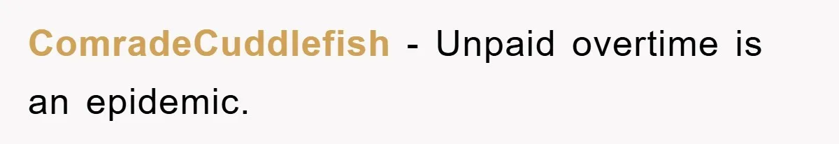 ComradeCuddlefish − Unpaid overtime is an epidemic.