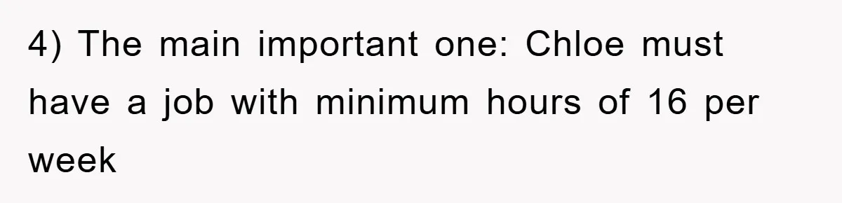 4) The main important one: Chloe must have a job with minimum hours of 16 per week