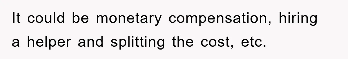 It could be monetary compensation, hiring a helper and splitting the cost, etc.