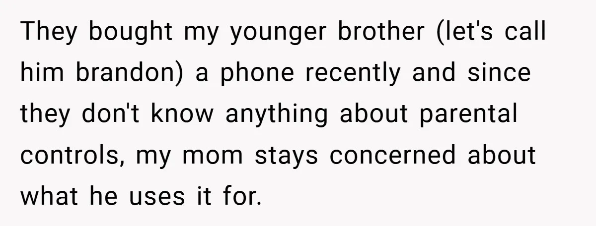 They bought my younger brother (let's call him brandon) a phone recently and since they don't know anything about parental controls, my mom stays concerned about what he uses it...