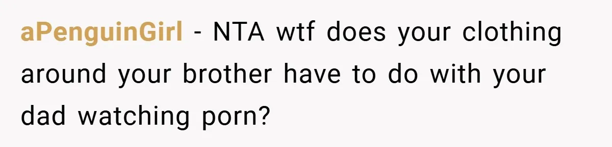 aPenguinGirl − NTA wtf does your clothing around your brother have to do with your dad watching porn?