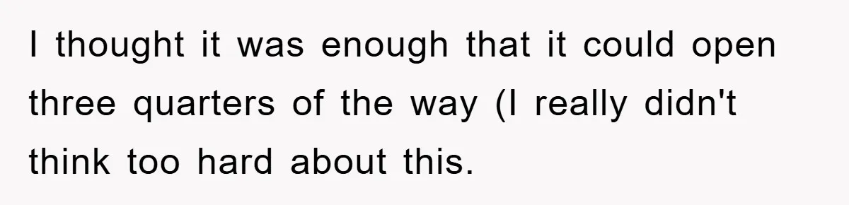 I thought it was enough that it could open three quarters of the way (I really didn't think too hard about this.