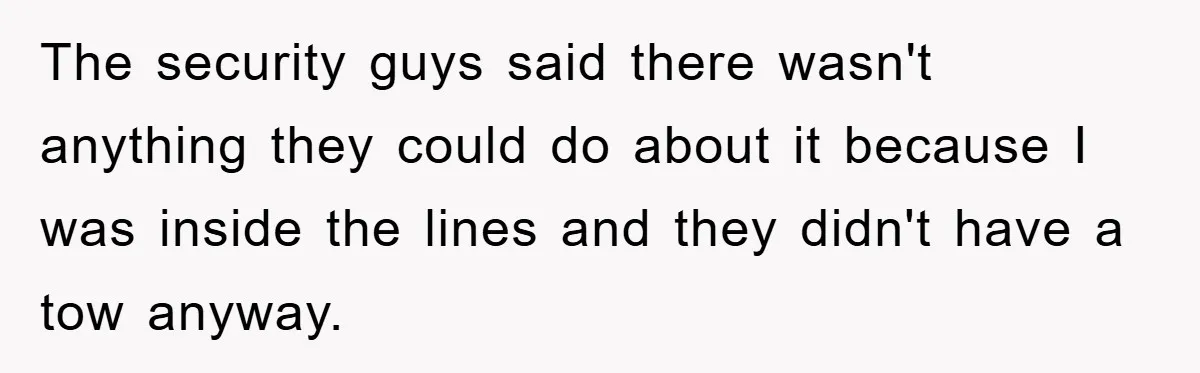The security guys said there wasn't anything they could do about it because I was inside the lines and they didn't have a tow anyway.