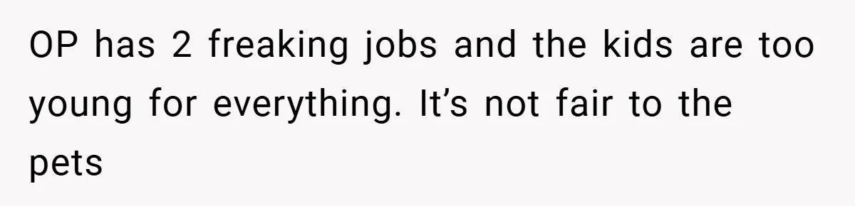 “It’s Not An Excuse!” Mom Scolds Her Daughter With Type 1 Diabetes For Neglecting Pets And School OP has 2 freaking jobs and the kids are too young for everything. It’s not fair to the pets
