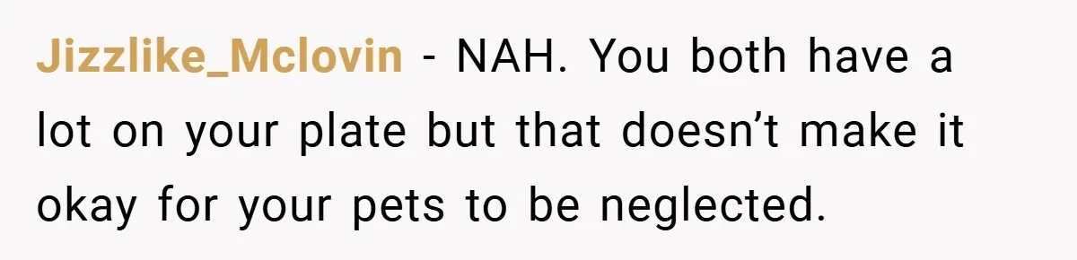 “It’s Not An Excuse!” Mom Scolds Her Daughter With Type 1 Diabetes For Neglecting Pets And School Jizzlike_Mclovin − NAH. You both have a lot on your plate but that doesn’t make it okay for your pets to be neglected.