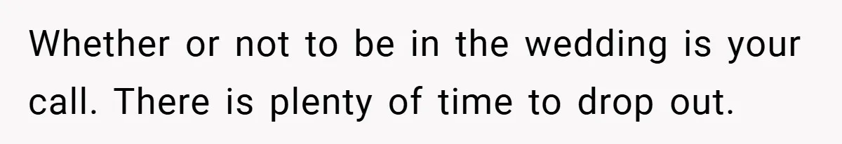 Whether or not to be in the wedding is your call. There is plenty of time to drop out.