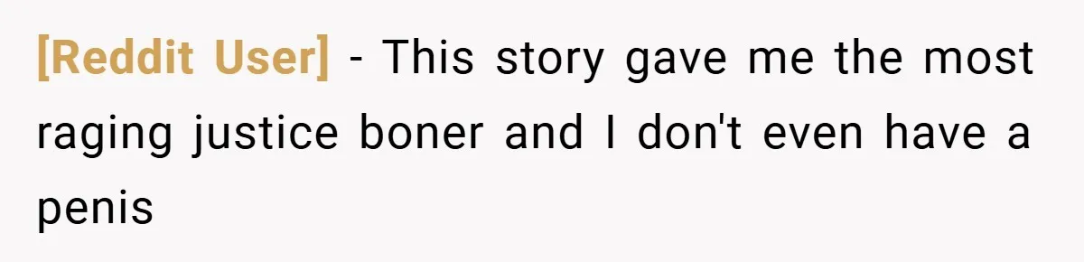 [Reddit User] − This story gave me the most raging justice boner and I don't even have a penis