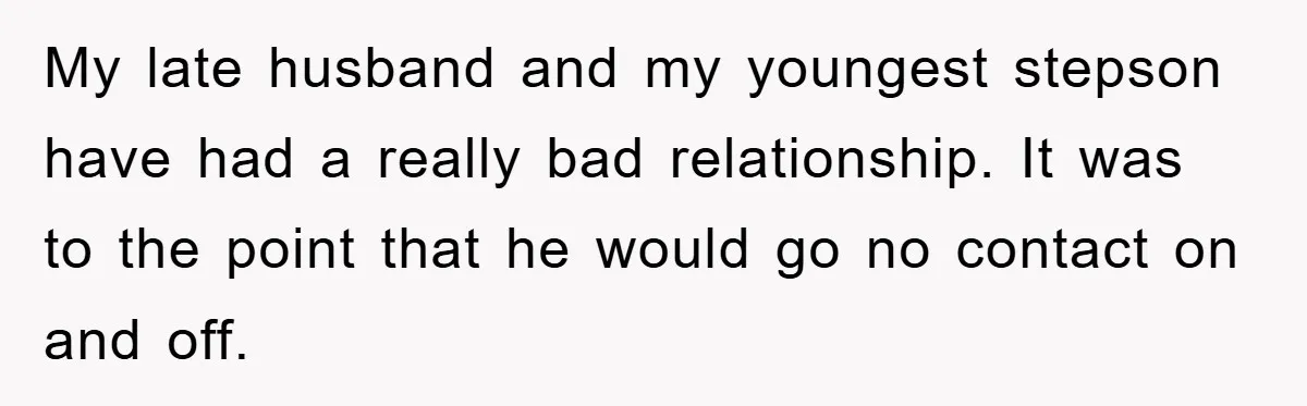 My late husband and my youngest stepson have had a really bad relationship. It was to the point that he would go no contact on and off.