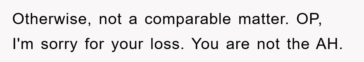 Otherwise, not a comparable matter. OP, I'm sorry for your loss. You are not the AH.