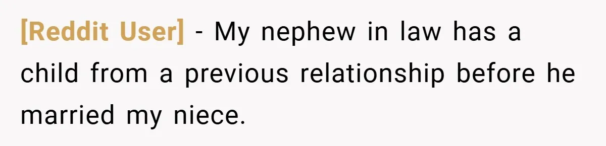 [Reddit User] − My nephew in law has a child from a previous relationship before he married my niece.