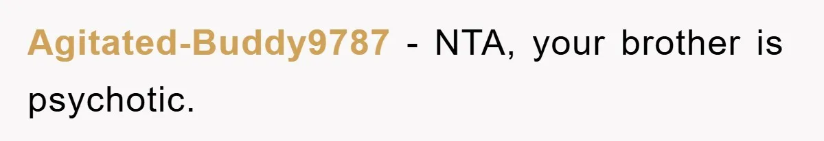 Agitated-Buddy9787 − NTA, your brother is psychotic.
