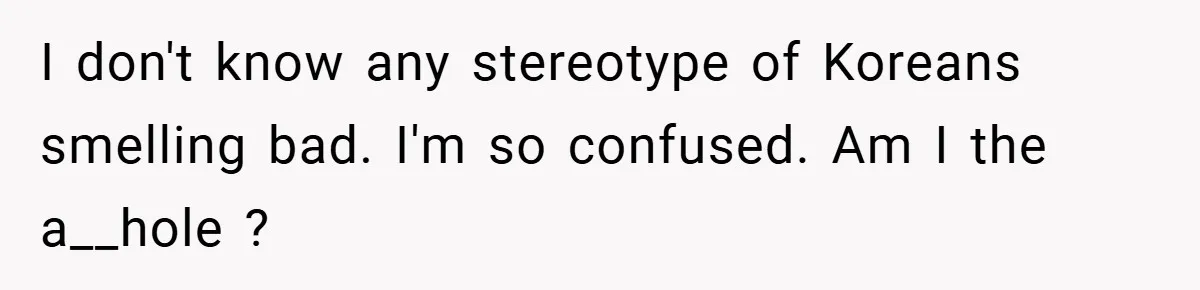 I don't know any stereotype of Koreans smelling bad. I'm so confused. Am I the a__hole ?
