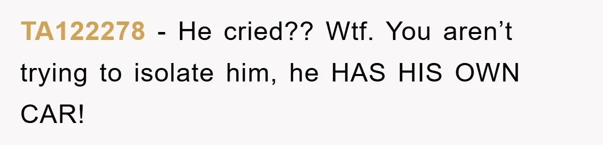 Brother Takes Car Without Permission, Sister Threatens To Play Her Final Card With The Authority Involved TA122278 − He cried?? Wtf. You aren’t trying to isolate him, he HAS HIS OWN CAR!