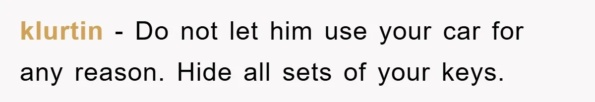 Brother Takes Car Without Permission, Sister Threatens To Play Her Final Card With The Authority Involved klurtin − Do not let him use your car for any reason. Hide all sets of your keys.