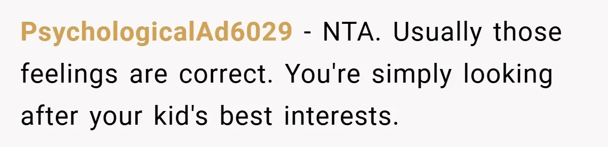 PsychologicalAd6029 − NTA. Usually those feelings are correct. You're simply looking after your kid's best interests.