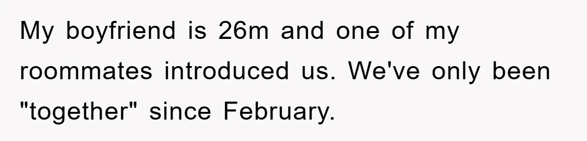My boyfriend is 26m and one of my roommates introduced us. We've only been "together" since February.