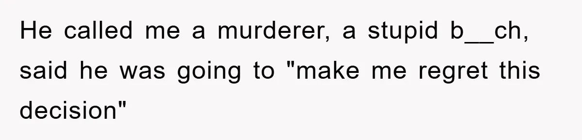 He called me a murderer, a stupid b__ch, said he was going to "make me regret this decision"