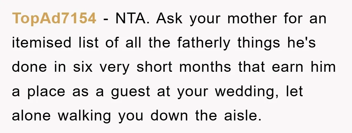 TopAd7154 − NTA. Ask your mother for an itemised list of all the fatherly things he's done in six very short months that earn him a place as a guest...