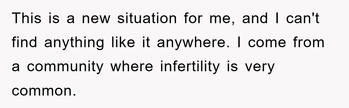 This is a new situation for me, and I can't find anything like it anywhere. I come from a community where infertility is very common.