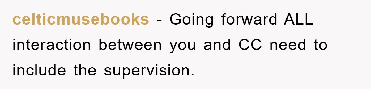 celticmusebooks − Going forward ALL interaction between you and CC need to include the supervision.