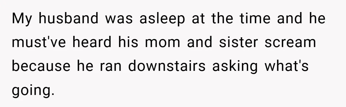 My husband was asleep at the time and he must've heard his mom and sister scream because he ran downstairs asking what's going.