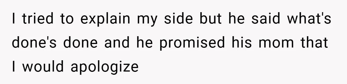 I tried to explain my side but he said what's done's done and he promised his mom that I would apologize