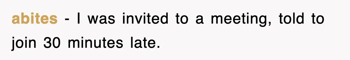 abites − I was invited to a meeting, told to join 30 minutes late.