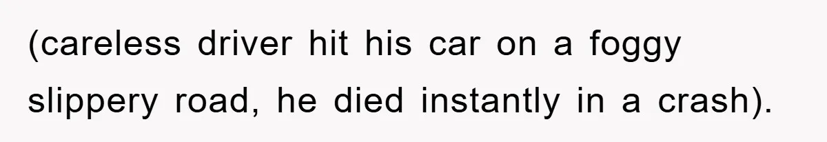 (careless driver hit his car on a foggy slippery road, he died instantly in a crash).