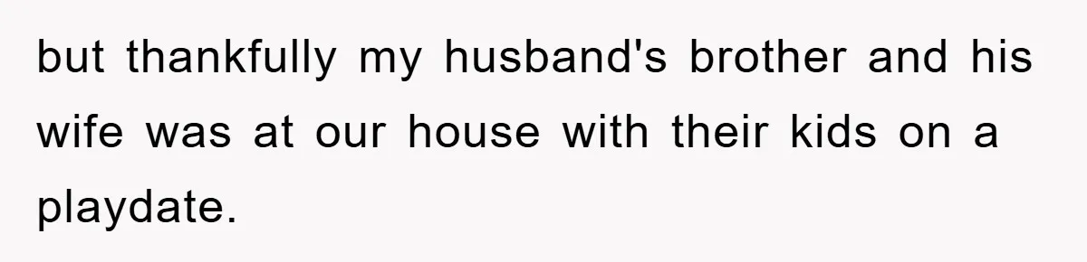 but thankfully my husband's brother and his wife was at our house with their kids on a playdate.