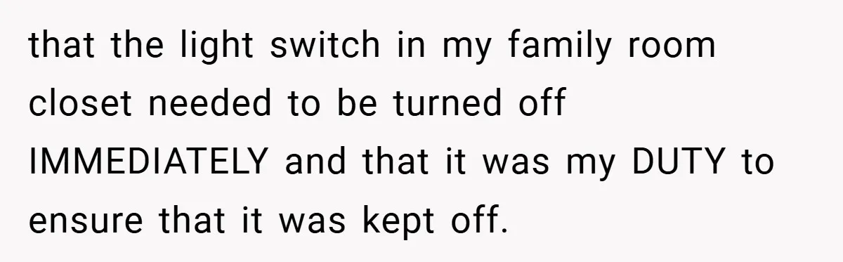 Neighbor Hated Their Light, Their Dog, Their Trash Can—So The Husband Left Him One Last Surprise that the light switch in my family room closet needed to be turned off IMMEDIATELY and that it was my DUTY to ensure that it was kept off.