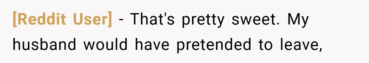 [Reddit User] − That's pretty sweet. My husband would have pretended to leave,